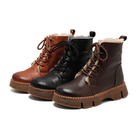 Bottes de neige pour filles, semelle épaisse, cuir véritable, respirantes, fermeture éclair latérale, lacets