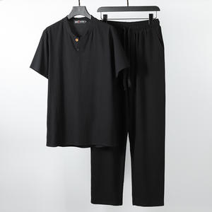 Set corti da <span class=keywords><strong>uomo</strong></span> in <span class=keywords><strong>lino</strong></span> di cotone in due pezzi Vetements personalizzati Pour Hommes Complet da <span class=keywords><strong>uomo</strong></span> in due pezzi pantaloncini Vetements D'ete Pour Hommes - Product Image 1