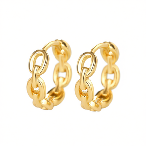 Pendientes de Aro Dorados de Oro Sólido de 18K con Diseño Moderno de Cadena para Mujer, Uso Diario E3417 - Product Image 1