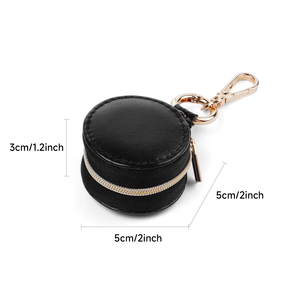 Mini Round Leather Jewelry <b>Box</b> with Zipper Closure <b>for</b> Rings and Earrings <b>Storage</b> in <b>Black</b> and White Colors - Product Image 6