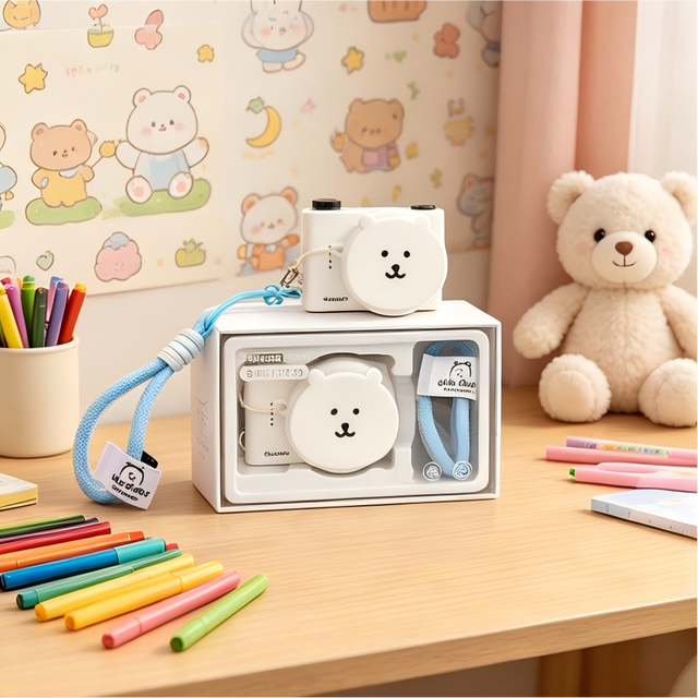 Licensed Nagano Joke Bear Friends 1.54" IPS HD Screen Dual Lens 64GB Support Retro CCD Style Kids Mini Pocket Digital Camera