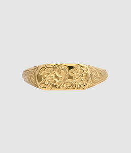 Anello Statement in Acciaio Inossidabile per Amanti di Daphne, con Fiore Antico Intagliato, Rettangolare, Dorato, per Donne - Product Image 2