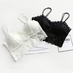 K470 Women's Halter Neck Sweet Short Front Logo Floral Sexy Chest Padded Breathable Tank <b>Tops</b> with Lace Bralette for Fitness - Product Image 2