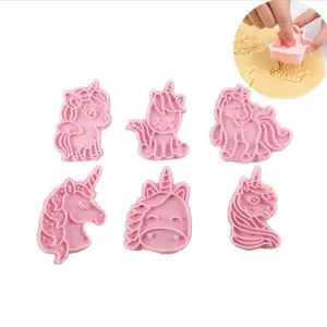 Moules à biscuits en plastique 3D rose, 6 pièces, décoration de fête et de vacances, emporte-pièce licorne, outil de gâteau de noël