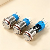 Interrupteur à bouton-poussoir métallique à LED éclairé de 12 mm, à maintien ou momentané, étanche, marche/arrêt, pour usage automobile et maritime, avec symbole d'alimentation