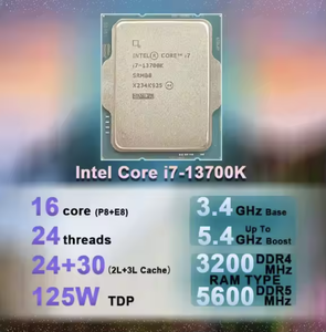 ซีพียู Core I7 13700k รุ่นที่ 13 โปรเซสเซอร์ใหม่ 16 คอร์ 24 เธรด LGA1700 สำหรับเดสก์ท็อป ซีพียู I7 13700k รุ่นใหม่ LGA1700 13Gen - Product Image 2