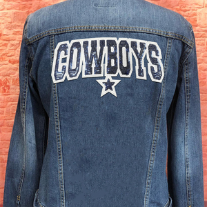 Toppa Termoadesiva Grande con Paillettes e <span class=keywords><strong>Ricamo</strong></span> Blu Navy, Stile Cowboys, Distintivo Lettera Varsity, per Retro Giacca Sportiva Gameday - Product Image 3