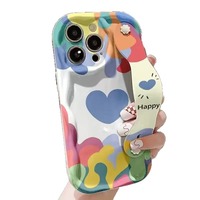Coque de téléphone en silicone souple avec motif graffiti cartoon et support pour iPhone 16 Pro Max, compatible également avec iPhone 15 Pro/14
