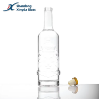 Bouteille en verre gravée en gros de l'usine chinoise avec bouchon en liège, forme personnalisée, écologique, pour Gin, Tequila, Vodka, Brandy