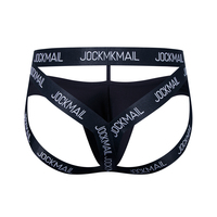 JOCKMAIL Sous-vêtements pour hommes sexy à taille basse, en nylon respirant teint en pièce, avec imprimé lettres, bande élastique et design ajouré croisé, type jockstrap