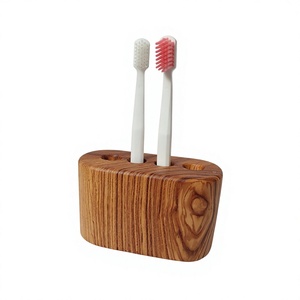 Wooden <b>Toothbrush</b> Stand Oval Minimalist Design Natural Wood Grain Bathroom Organizer Convenient Countertop <b>Holder</b> - Product Image 4
