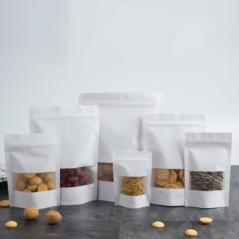 Kraft Paper Sachet Stand Up Pouch Kraft Paper Bag With Window, Sachet Kraft Stand Up Paper Pouch