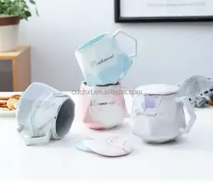 Großhandel Custom Logo Kreative Einzigartige Geschenke 14oz Neuheit Tee tassen Sets Marmor Keramik Süße Kaffeetasse Untertassen Bubble Milk Turkis