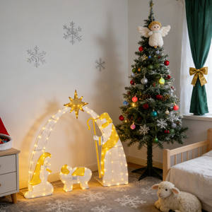 Décorations de jardin de Noël en plein air, statue de Jésus en LED 2D, scène de la Nativité, ensemble de figurines de Noël, motifs lumineux - Product Image 4