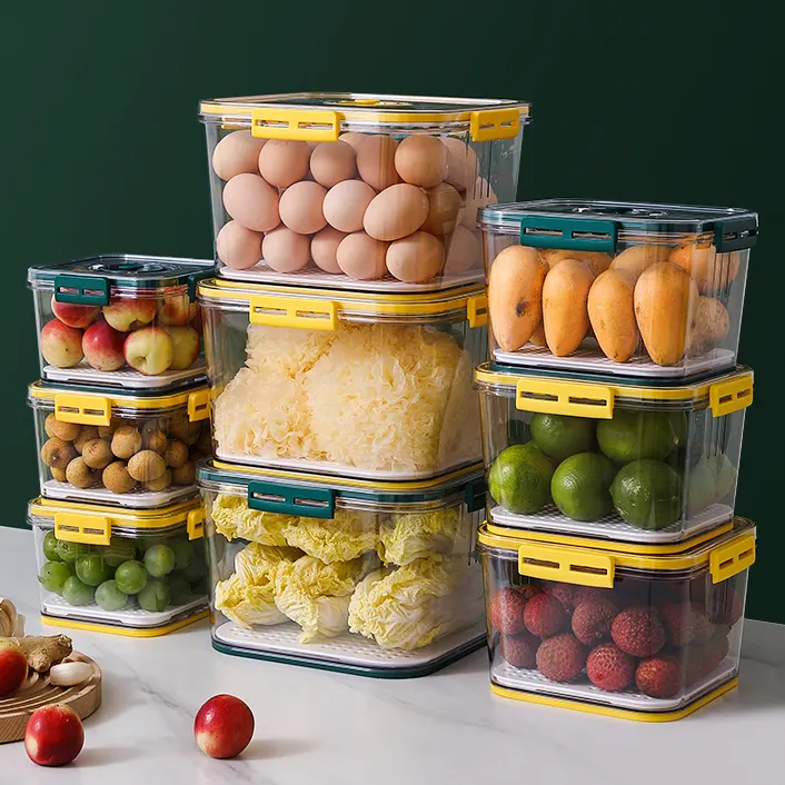 Bacs organisateur en plastique empilables et plateau de vidange amovible conteneurs de stockage de légumes pour réfrigérateur congélateur armoire de cuisine