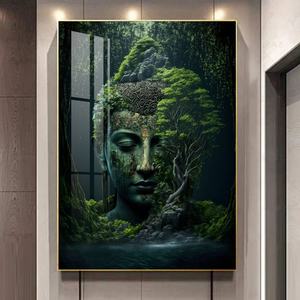 Statue de Bouddha Shakyamuni personnalisée et créative, impression HD sur porcelaine cristalline, art mural LED - Product Image 2