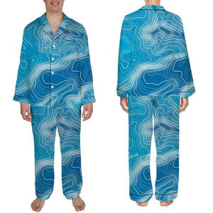 All'ingrosso pigiami personalizzati per gli uomini 2 <span class=keywords><strong>pezzi</strong></span> morbidi manica lunga stampa su richiesta Home Lounge Wear da <span class=keywords><strong>uomo</strong></span> in raso ampio - Product Image 1