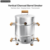 Fumoir vertical à charbon de bois en acier inoxydable avec aérateur réglable, crochets de suspension et thermomètre pour grillades en extérieur