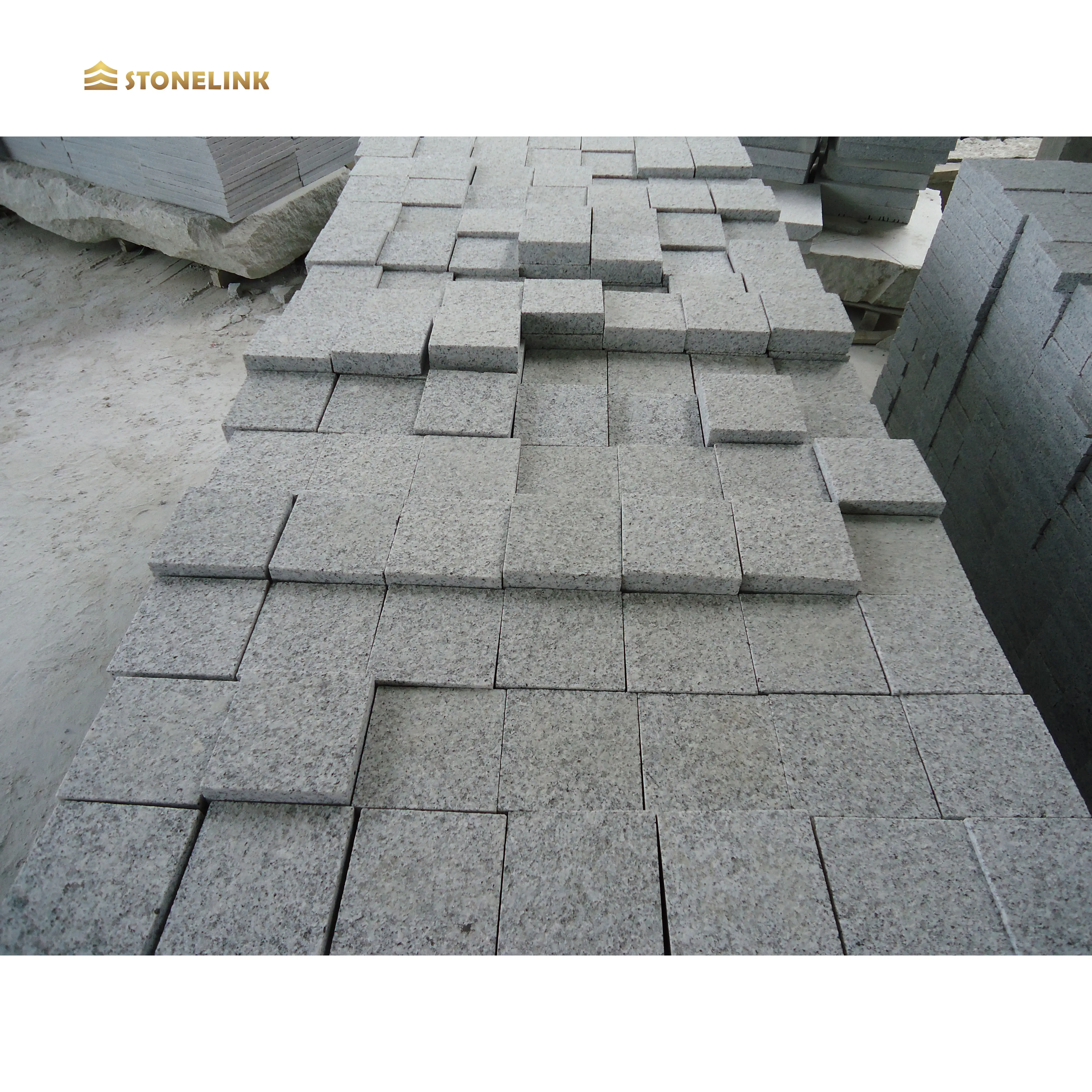 Stonelink中国安い灰色の炎の自然な舗装石インターロック風景サイズにカットG603花崗岩舗装石私道用