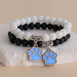 Black White <b>Beaded</b> Couple <b>Bracelet</b> for <b>Men</b> Women Crosss Sun Moon Charm <b>Bracelet</b> Luminous Cat Paw Lover <b>Bracelet</b> Glow in the Dark - Product Image 3