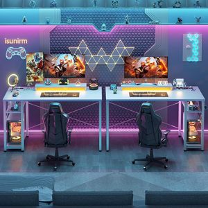 Table de jeu de luxe avec éclairage LED RGB, hauteur réglable, bureau d'ordinateur <span class=keywords><strong>pour</strong></span> la maison, le bureau, la chambre, surface en métal acier inoxydable - Product Image 3