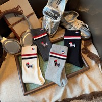 Chaussettes mi-mollet en coton boutonnées, style preppy, tendance, à rayures européennes, richement brodées, motif chiot TB, best-seller de l'été