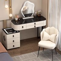 Offre Spéciale Coiffeuse Moderne Intelligente en Bois Massif avec Recharge Sans Fil et Miroir Lumineux Multifonction pour Chambre à Coucher