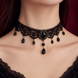 Vintage Royal Black <b>Lace</b> Choker Necklace Layered Sparkling Accent Women Collar Necklace - Product Image 2