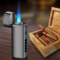 Bande de logo personnalisé en métal couteau poinçon cigare trois trous jet flamme butane briquet rechargeable USB