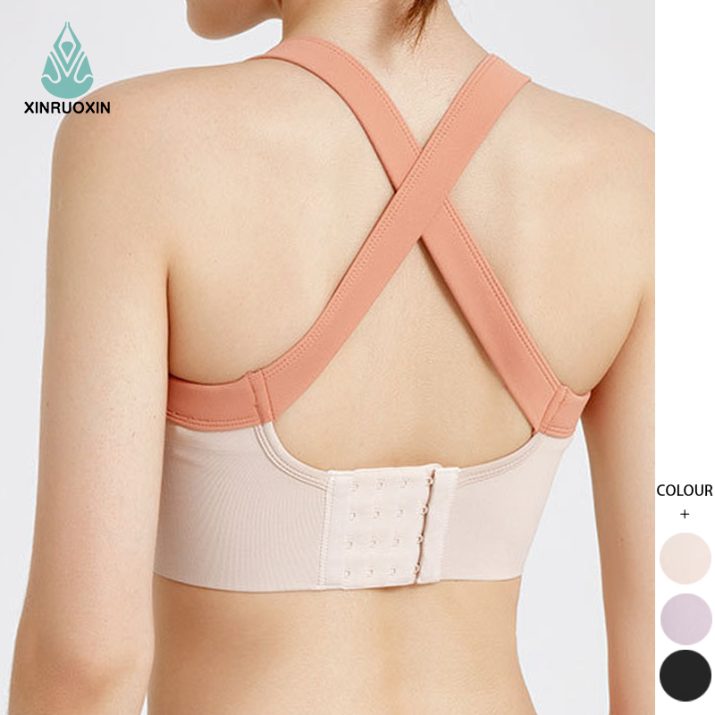 Women Backless Crop Sports Bra Adjustable Full Cup Shockproof High Support High Neck Fitness Sports Bra