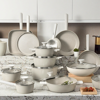 Ensemble de batterie de cuisine antiadhésive moderne avec logo personnalisé, casseroles, faitout, fond à induction, ensemble de poêles en métal et verre, pour usage domestique et commercial