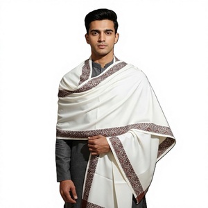 Men Winter <b>Wool</b> Shawl Ethnic <b>Wrap</b> Scarf Floral Patterned Border Warm Breathable Skin-Friendly for Cold Weather - Product Image 1
