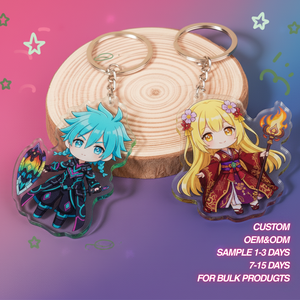Custom Laser-Cut Acrylic Charm Cartoon Anime Photo Glitter Logo Keychain Promotional Llaveros Supplier More Keychains