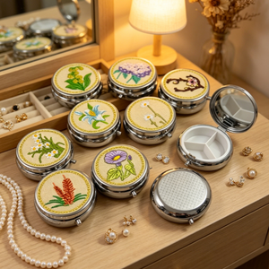 Caja de Almacenamiento de Joyas de Metal con Tres Compartimentos Circulares, Diseño Vintage y Elegante, con Cierre de Hebilla, Diseño de Plantas y Animales - Product Image 6