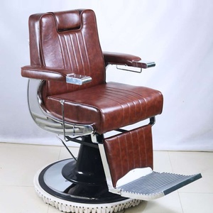 Fauteuil de barbier hydraulique antique doré brun avec siège confortable et structure en aluminium pour salon de coiffure - Product Image 5