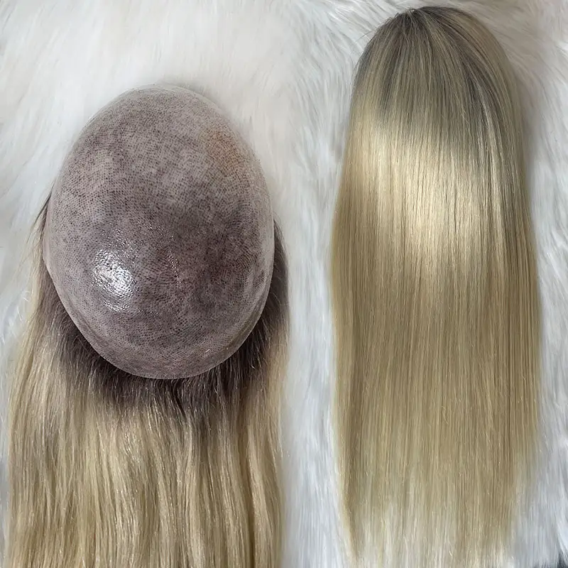 Rambut manusia asli 100% sistem penggantian Eropa dasar PU penuh integrasi kulit tipis silikon tanpa proses Topper mentah untuk wanita