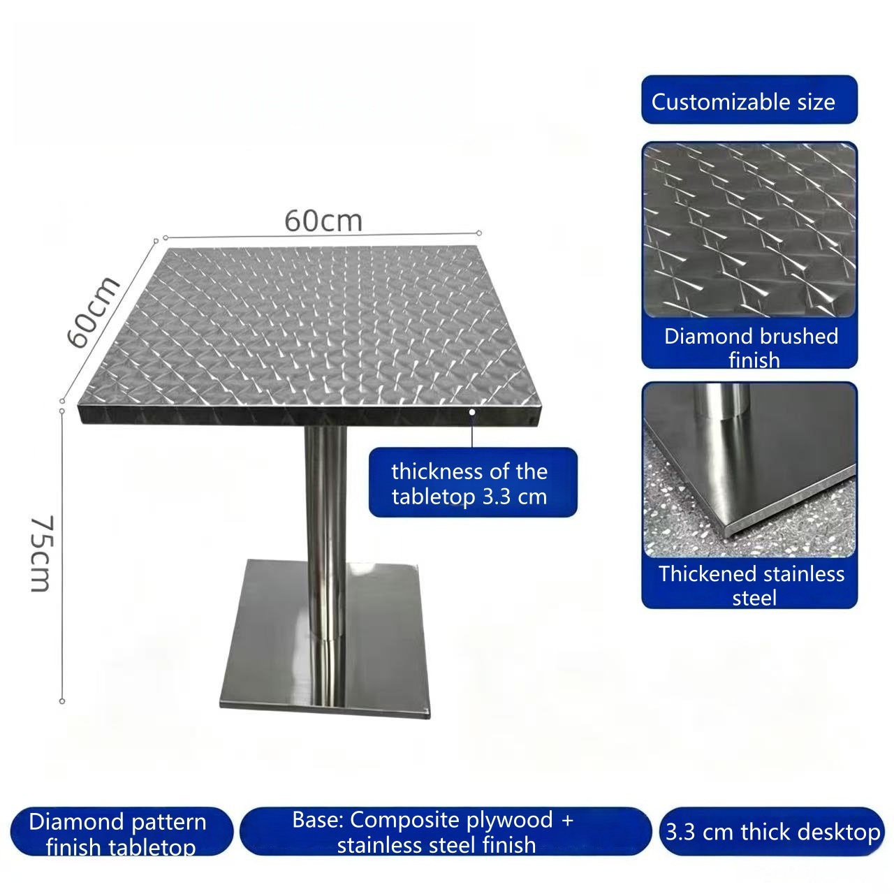 Mesa cuadrada con estampado de rombos 60*60*75cm