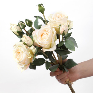 65cm réaliste fleur de soie écrite à la main rétro brûlé bord Roses artificielles 5 têtes rouge Rose fleurs pour la décoration de mariage à la maison - Product Image 5