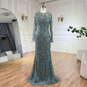 Abiti da Sera Arabi Turchesi a Sirena con Gonna Staccabile <span class=keywords><strong>in</strong></span> <span class=keywords><strong>Tulle</strong></span>, Decorati con Perline, Maniche Lunghe, Collo Alto, Collezione 2024 - Product Image 3