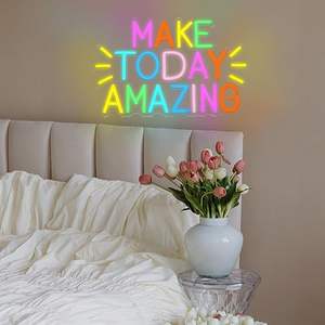 Letrero de Neón con Frase Positiva <span class=keywords><strong>para</strong></span> Hacer el Día Increíble, Decoración de Pared LED, Luz Colorida de Arcoíris <span class=keywords><strong>para</strong></span> Dormitorio, Sala de Estar, Oficina en Casa - Product Image 4