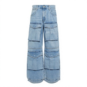Women Denim <b>Jeans</b> Cargo Trousers Fashion Wide Leg Utility Pants Custom Private Label Cargo Bottoms Wholesale Manufacturer - Product Image 1