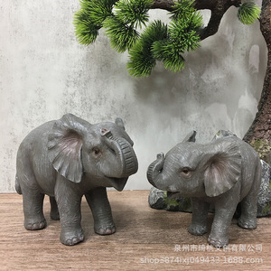 Realistic Elephant Figurine Set 2Pcs Synthetic Resin European Style Home Decor Living Room Office <b>Desk</b> Decoration - Product Image 3