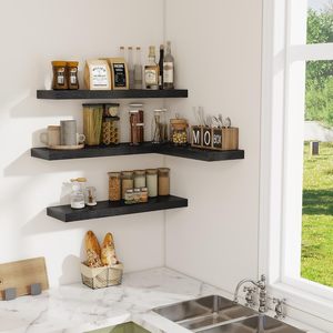 Estantes Flotantes de Madera Negra de Dos Niveles, Personalizados, para Montar en la Pared, para Baño, Cocina, Sala de Estar, Macetas, Duraderos y Ajustables - Product Image 6