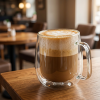 Grandes tasses à café en verre borosilicate à double paroi, tasses à bière 350 ml, tasses isolées transparentes pour thé et limonade avec poignée, pour aliments