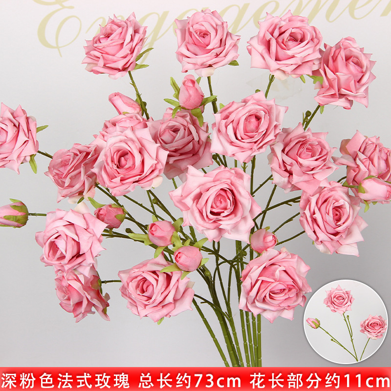 Branche de rose française à 3 têtes rose foncé