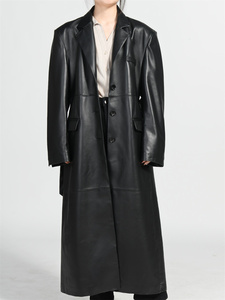 High Quality Genuine Sheep Lamb Leather Custom Long Leopard Pattern Women <strong>Knee</strong> <strong>Length</strong> Blazer Leather <strong>Coat</strong> - Product Image 6