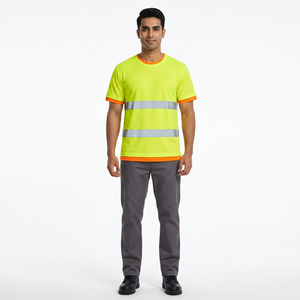 Camisetas Reflectantes de Construcción de Manga Corta con Cuello Redondo para Hombre, Camisetas de Trabajo de Poliéster de Secado Rápido, Camiseta de Seguridad - Product Image 1