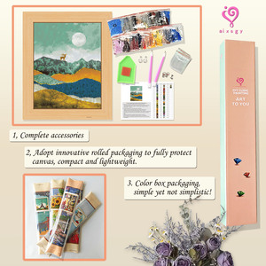 Kit de Peinture Diamant Ronde avec Cadre, Motif Paysage Imprimé, Forme Rectangulaire, Décoration Murale DIY, Art en Strass de Cristal - Product Image 3