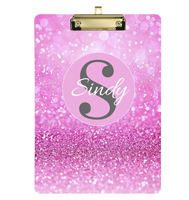 Presse-papiers de bureau personnalisé en acrylique rose pailleté avec clip métallique doré pour documents, notes quotidiennes, et panneau de mariage