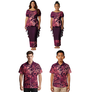 Conjunto Familiar Personalizado Estilo Samoano, Vestido Puletasi Casual para Madre e Hija, Camisa Polinesia para Padre e Hijo, Estampado Hawaiano - Product Image 4